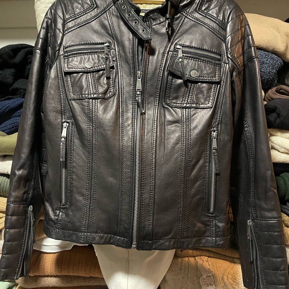 Michael Kors Black Leather Military Jacket